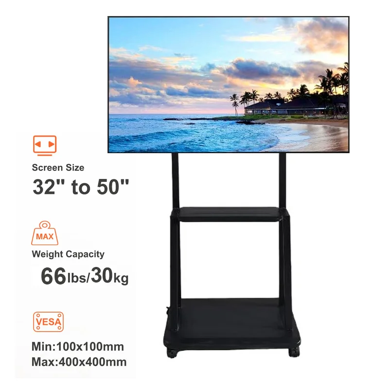 

Mini Mobile TV Stand Rolling TV Cart with Wheels for Most 32-50 Inch TV Stand with Double Shelf,Height Adjustable,VESA 400x400mm