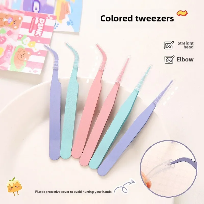 Stainless Straight Curved Tip Eyelash Extension Tweezers Stainless Tip Tweezers Pointed Tip Tweezers with Protective Cover
