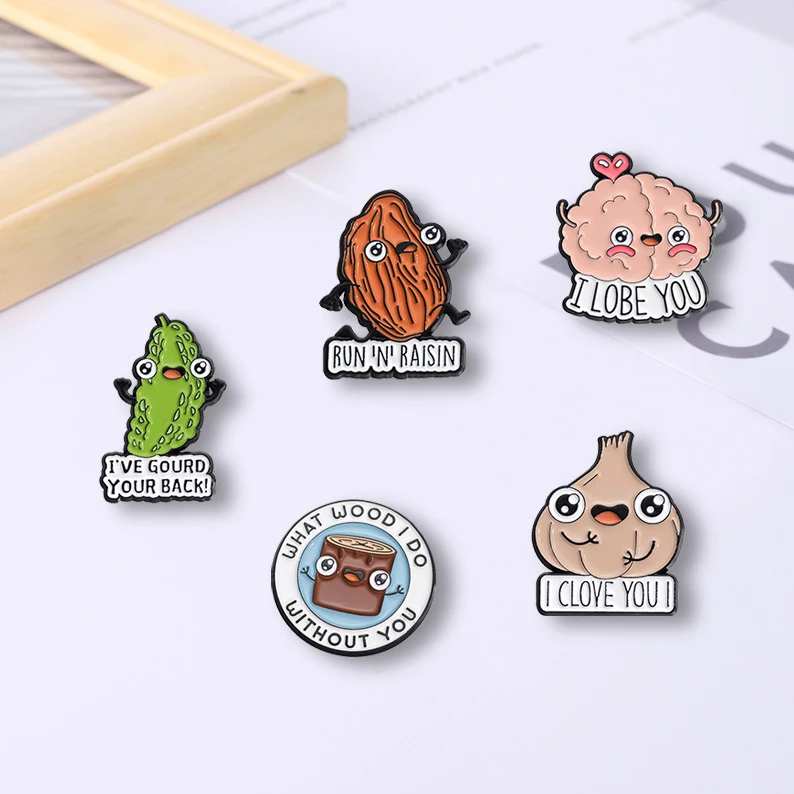 Run N Raisin Esmalte Pins,  I'VE, GOURD, Yourself Your Back Broches, Lapel Badges, Funny Food Jewelry, Gift for Kids and Friends