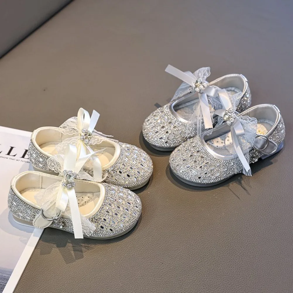 Sparkly Sequins Leather Shoes for Toddler Girls 2026 New Summer Kids Dress Shoes with Cute Bow Soft Sole Trendy Princess Party