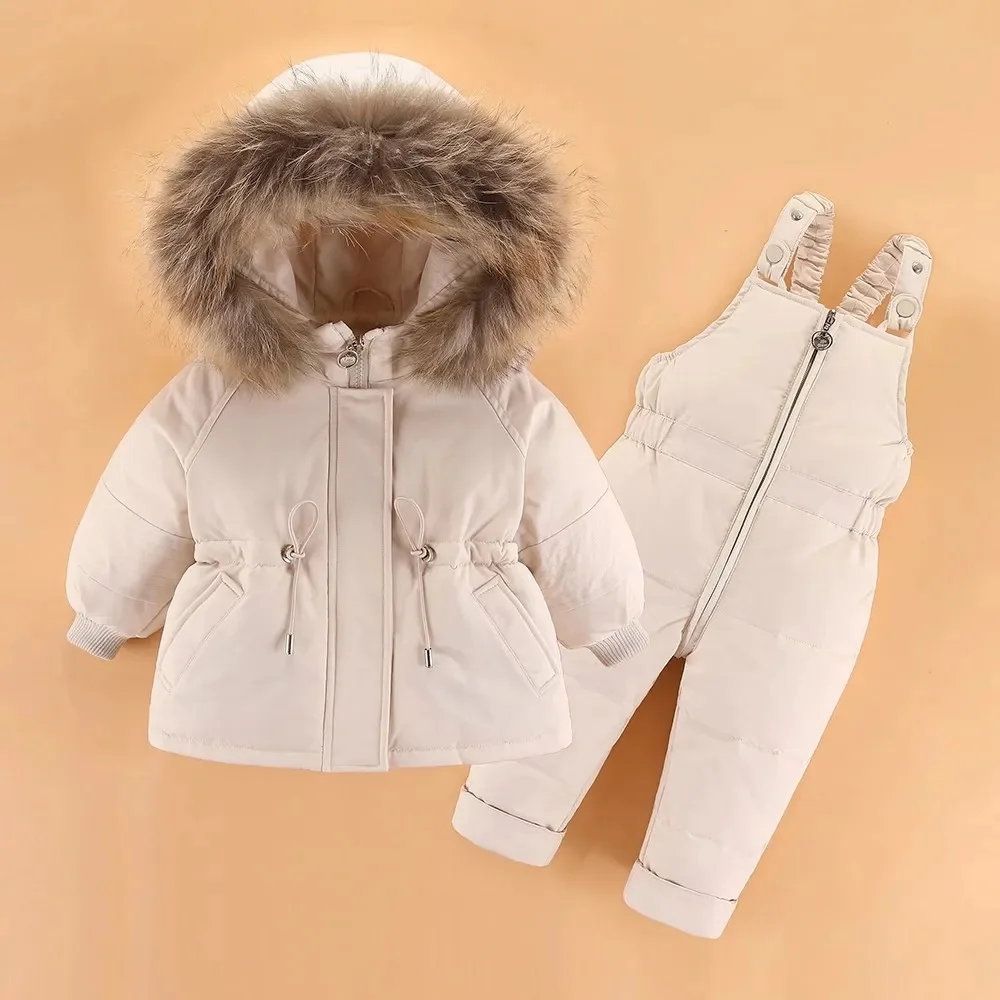 Winter Overall for Children Clothes Set -30 Degree Down Jacket Jumpsuit Baby Boy Parka Real Fur Girl Toddler Thick Warm Snowsuit