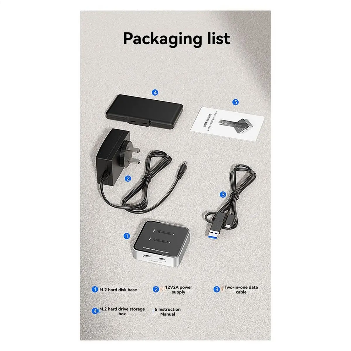 OKgood Dual Disk M.2 Dual Protocol, Hard Disk Seat, Solid State Drive Box TYPE-C HUB Expansion 10Gbps US Plug