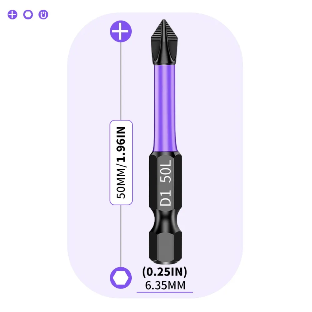 50mm PH2 Impact Driver Bit Set Magnetic Cross Screwdriver Set Impact Drill Bit Screw Alloy Steel Non-slip Cross Screwdriver