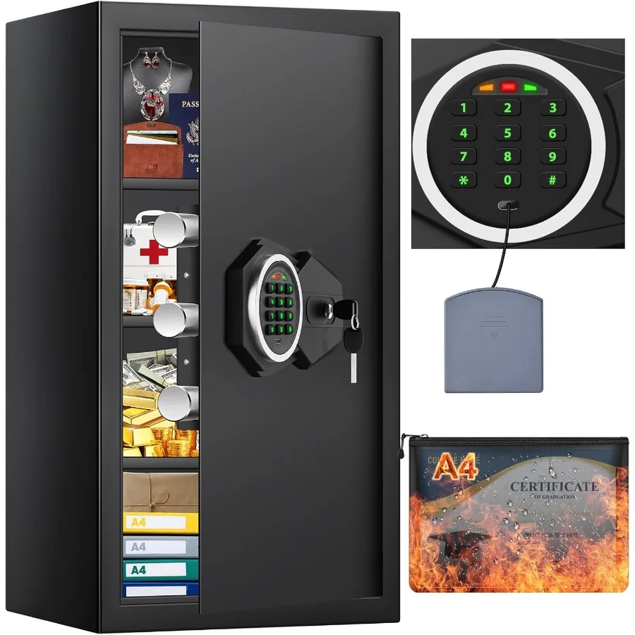 Large Home Safe Box Fireproof Waterproof with A4 Fireproof Bag and Backlit Keypad 5.6 Cu Ft Antitheft Fireproof Safe with 3 Rem