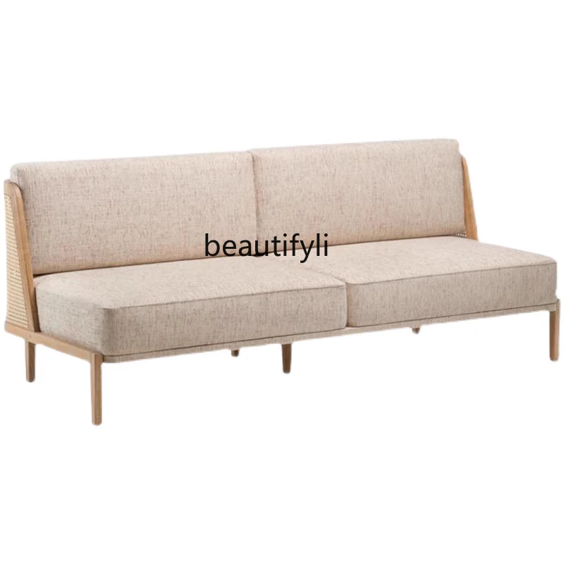 

Nordic Solid Wood Single-Seat Sofa Chair Living Room Backrest Leisure Rattan Three-Seat Sofa Hotel Restaurant Customization