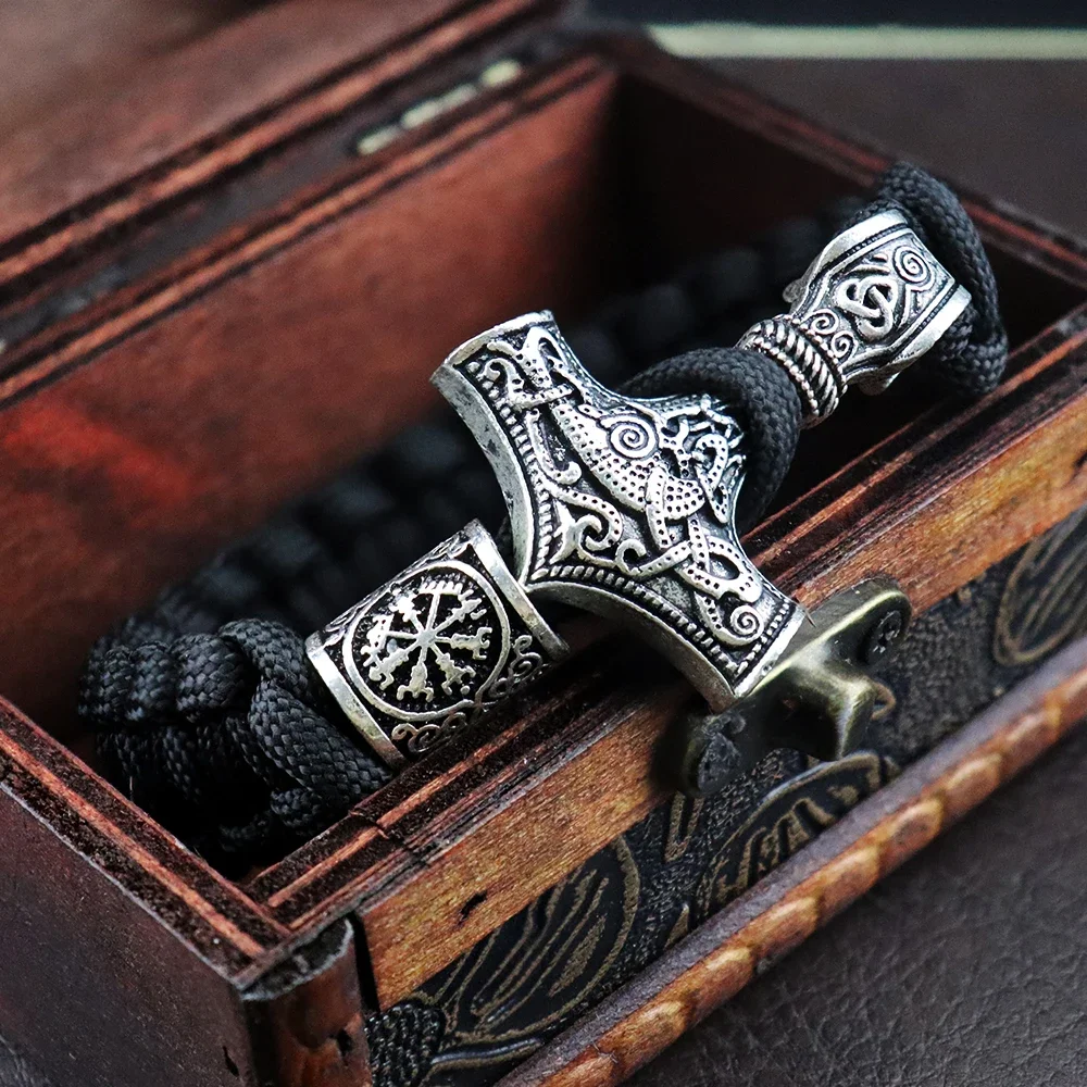 

Vintage Norse Odin Hammer Umbrella Rope Bracelet for Men Charm Viking Valknut Braided Bracelets Trendy Jewelry Gift Dropshipping