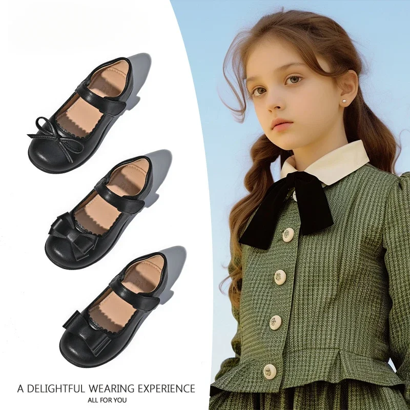 

Fashion Elegant Girls Black Leather Shoes Students Performance Children Glossy Black Uniform School Shoes Princess Party Shoes