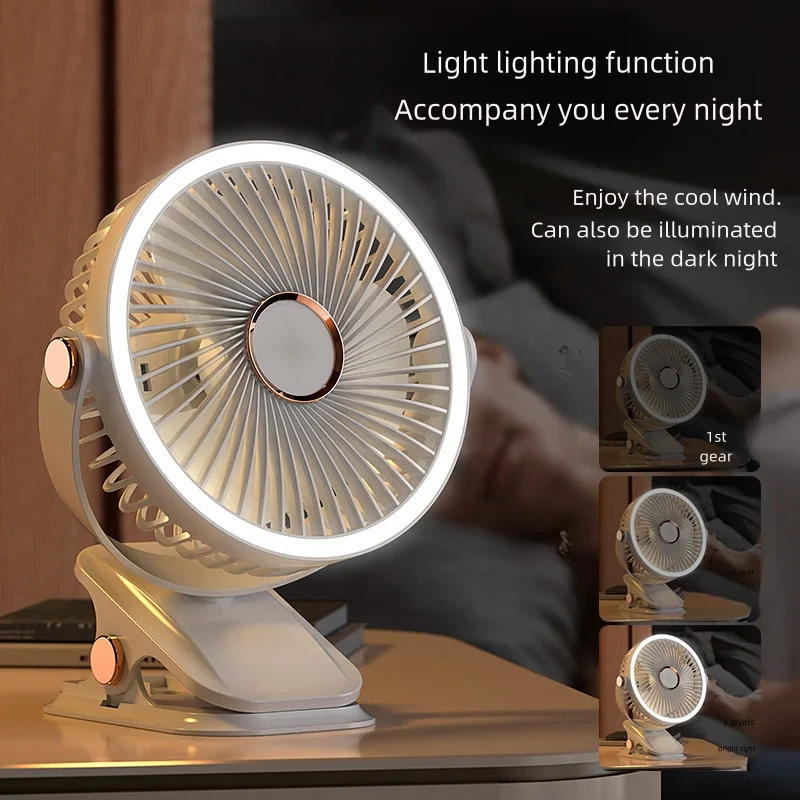 Camping Fan Rechargeable Desktop Portable Air Circulator Wireless Ceiling Electric Fan With LED Light Clip-on Home Fan