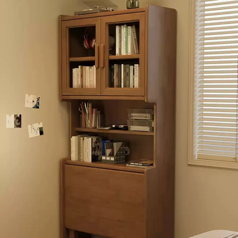 

Solid wood folding desk bookshelf integrated