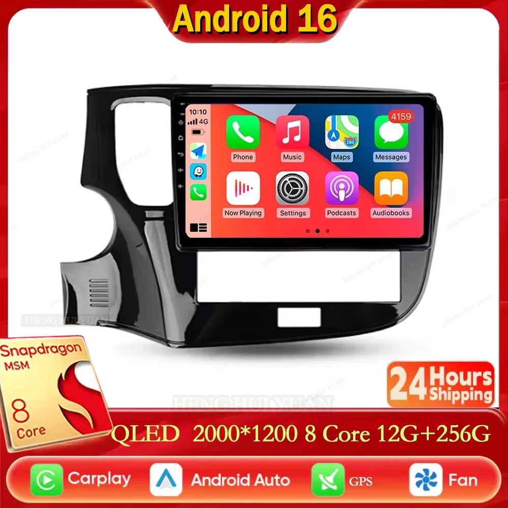 Android 16 12+256GB CarPlay Auto For Mitsubishi Outlander 3 III GF0W GG0W 2018 - 2021 Car Radio Multimedia Video Player stereo