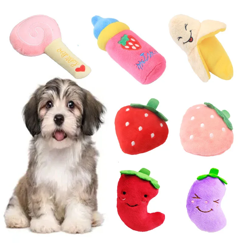 Pet Dog Toys Plush Chew Toy Soft Banana Bone Vegetable Fruit Squeaky Puppy Training Interactive Toy Bite-Resistant Pet Supplies