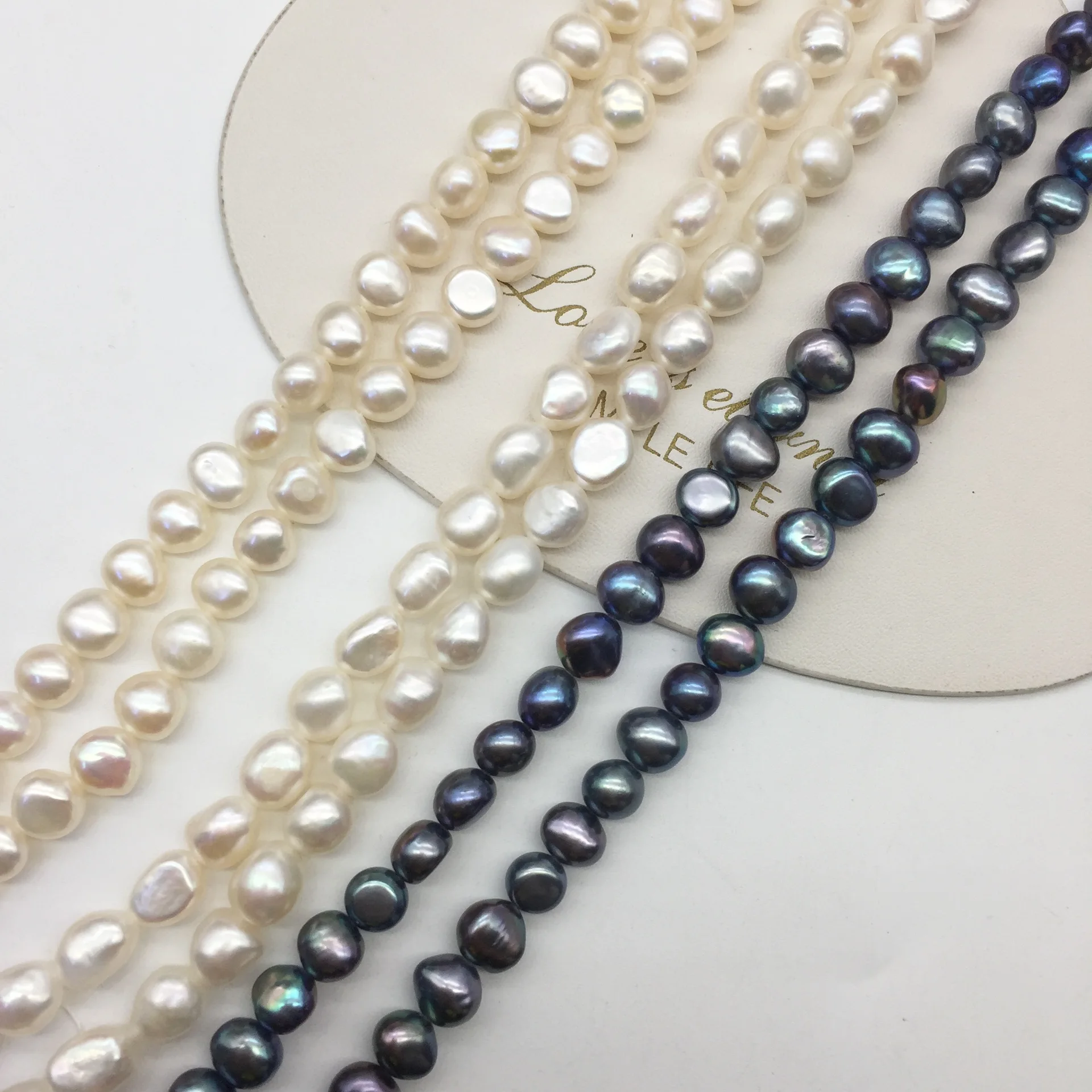 Baroque Freshwater Pearl White Black Pink Pearl Straight Cross Holes Diameter 7.4-8.4mm For Jewelry Making Diy Necklace Bracelet