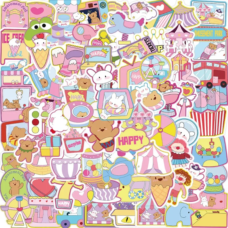 80 Sheets Amusement Park Doodle Stickers Cute Cartoon Animal Decals for Guitar Laptop Luggage Kawaii Scrapbook Journal Decor