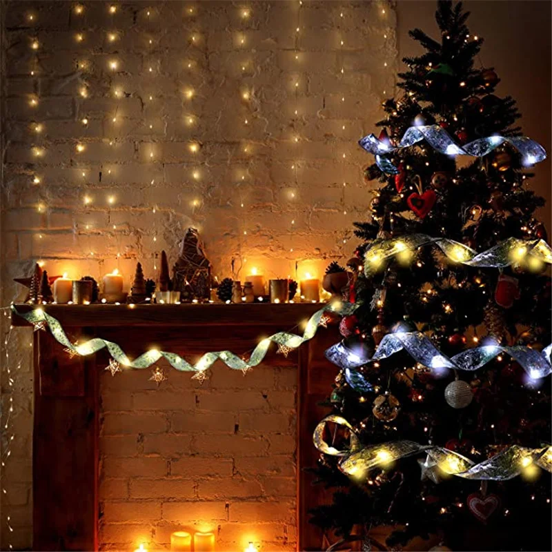 4/2M Christmas Ribbon Fairy String Lights/Ordinary Ribbon DIY Copper Wire Ribbon Lights  Weddings Holiday Xmas Party Home Decor