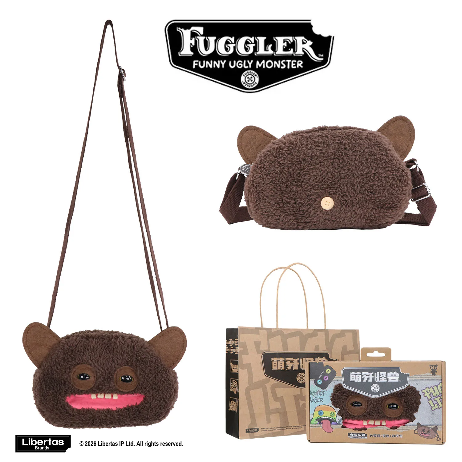Fugglers Hässliches Zahnmonster Flauschige Umhängetaschen Niedliche Fugg Plüsch-Geldbörse Schulter-Rucksack Portemonnaie für Mädchen Jungen Cartoon-Tier 22CM