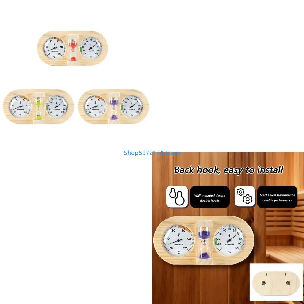 

Y3NB Accurate Display Thermometers Hygrometer with Sand Timer Sauna Room Mounted
