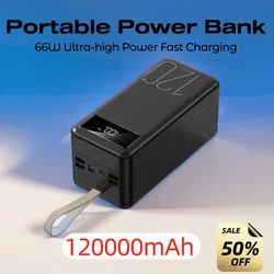 120000mAh Portable Power Bank 66W Fast Charging Powerbank Cell Phone Charger External Battery Backup Power  for Xiaomi Huawei