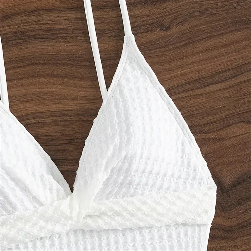 Sexy White Textured Swimwear One Piece Swimsuit Women 2024 Cross V Neck Bathing Suit Swimming Wear Bather Beach Bodysuits New