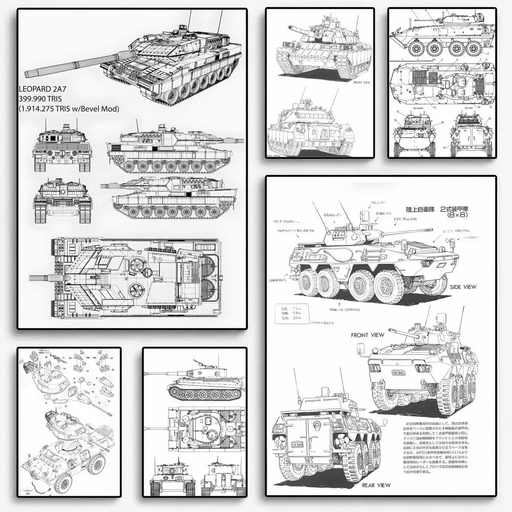 Tank hand drawing Poster Room Home Decoration Interior Wall Art Printing Garage Posters Gift