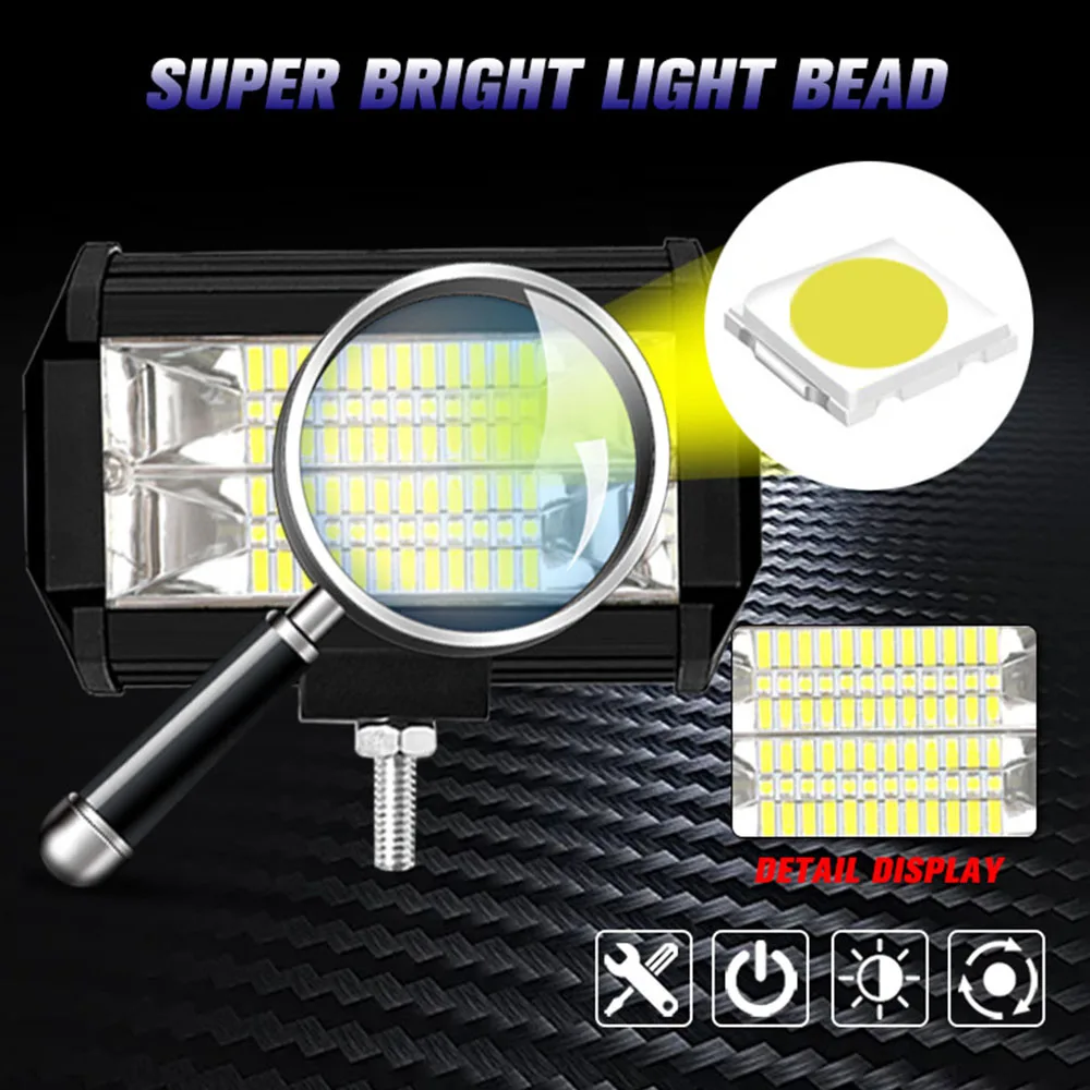 Waterproof 5inch 72W Work Light LED Bar for Driving Fog Lamp Offroad Truck SUV Yellow White AUXILIARY Head Worklight 12V 24V