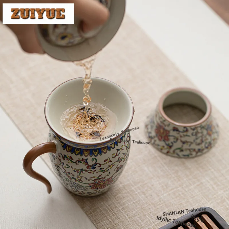 Ru Kiln Interlock Branch Lotus Decoration Tea Separator Infusor Antique Tea Strainer Dispenser Tea Maker Tea Filter Drinkware