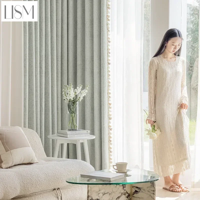 French Chenille Fringed Luxury Curtains Modern Blackout Curtains Living Room Bedroom Customization