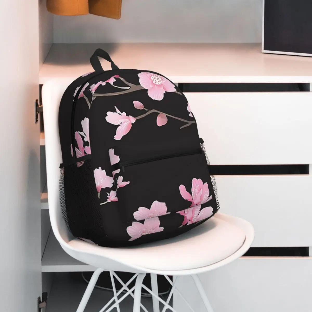Cherry Blossom Flower Plant - Black Student Backpack School Bag Hiking Travel Daypack for Boys Girls Bookbag Shoulder Bags