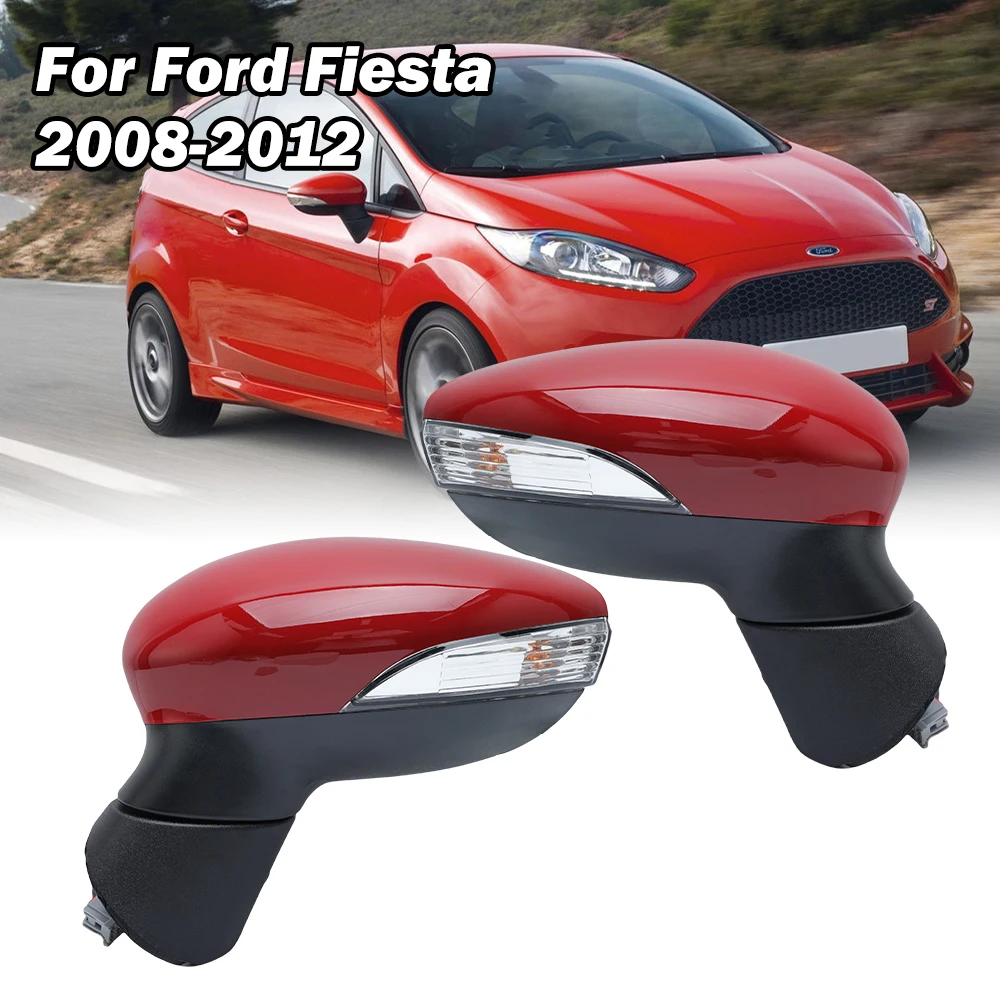 6 Wire Door Mirror Assembly  For Ford Fiesta 2008 2009 2010 2011 2012 Magic Red ESC Lighted Heated Side Mirror Car Accessories