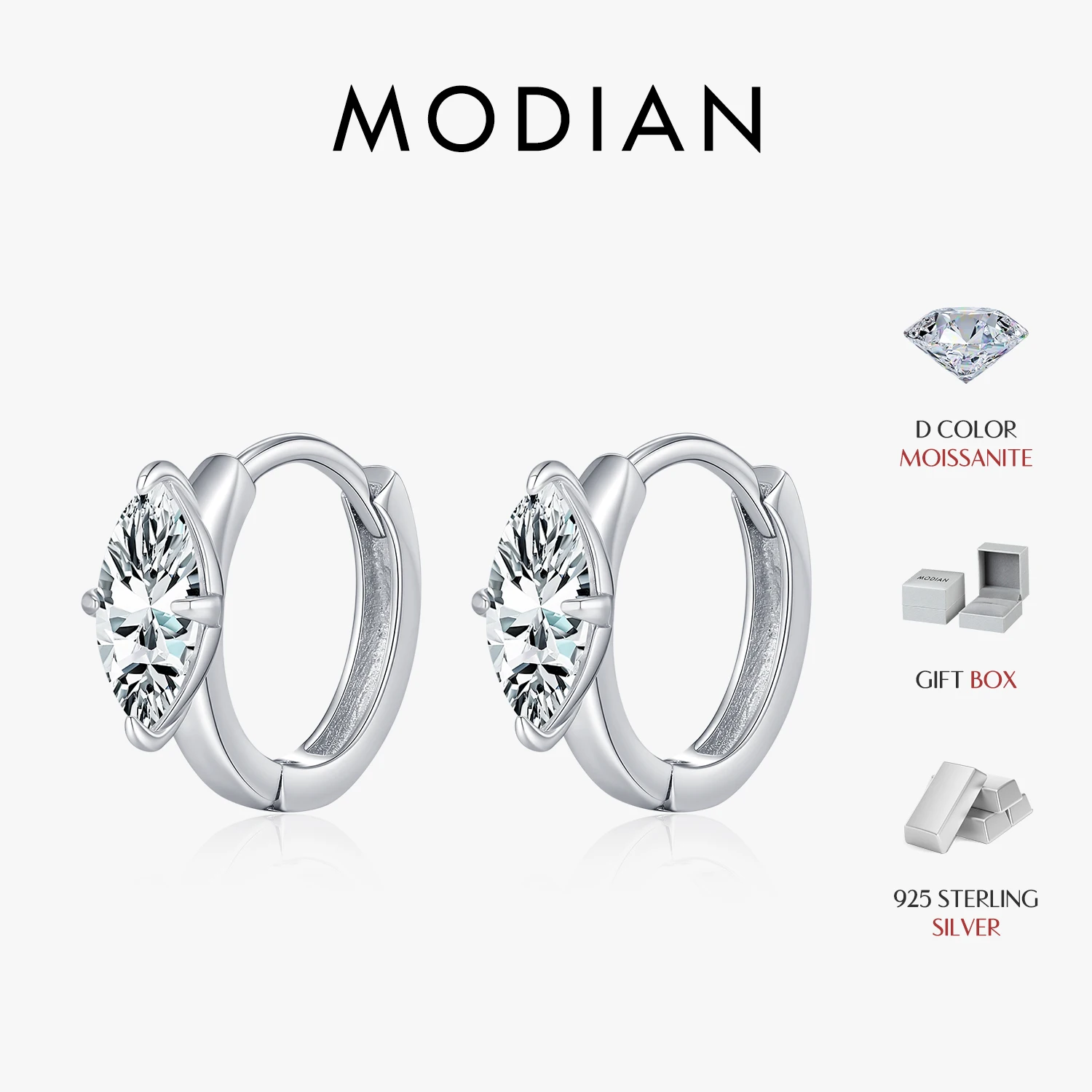 MODIAN D Color Marquise Cut Moissanite Hoop Earrings 925 Sterling Silver Solitaire Lab Diamond Earrings Women Fine Jewelry Gifts