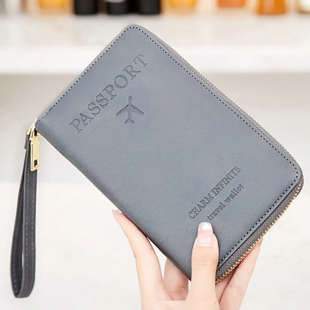 

Multifunctional Leather Passport Holder PU Leather High Quality Credit Cards Case Cover with Zipper Durable RFID Blocking Wallet