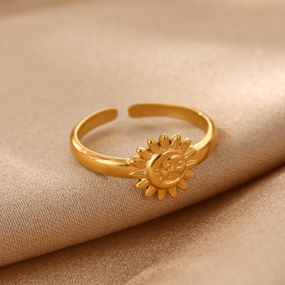 Vintage Sonne-Mond-Ringe für Frauen, Goldfarben, Edelstahl, Sonne-Mond-Öffnungsring, Hochzeit, Party, Ästhetischer Schmuck, Geschenk