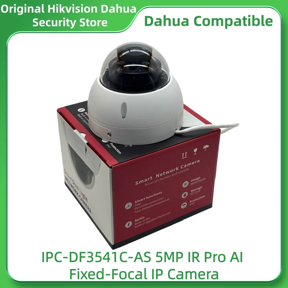 داهوا متوافق مع IPC-DF3541C-AS 5MP IR Pro AI كاميرا IP ثابتة البؤرة المدمج في هيئة التصنيع العسكري ومكبر الصوت فتحة بطاقة SD الصغيرة PoE IP67 IK10 #1