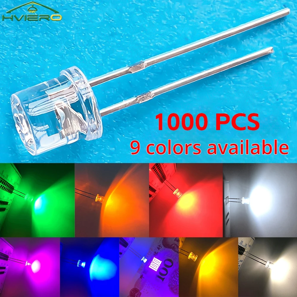 1000Pcs F5 5mm Flat Top White Red Yellow Blue Green Emitting Diode LED Wide Angle Ultra Super Bright Bulbs F5 Light Lamp Diodes