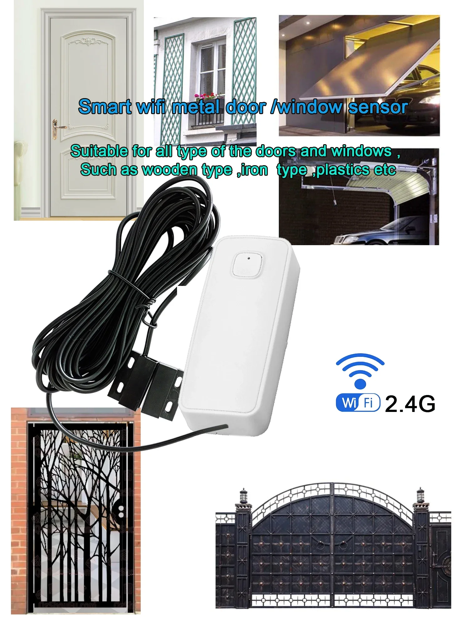 Tuya WIFI Smart Door Window Magnetic Sensor Security Alarm Open Closed Detector for Anti-theft Door Iron Rolling Door Iron Gate