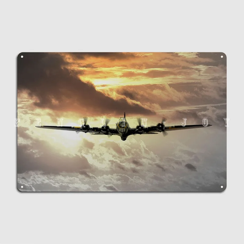 B17 Flying Fortress Set Against A Golden Yellow Sunset Metal Sign Wall Pub Classic Club Bar Wall Decor Tin Sign Posters