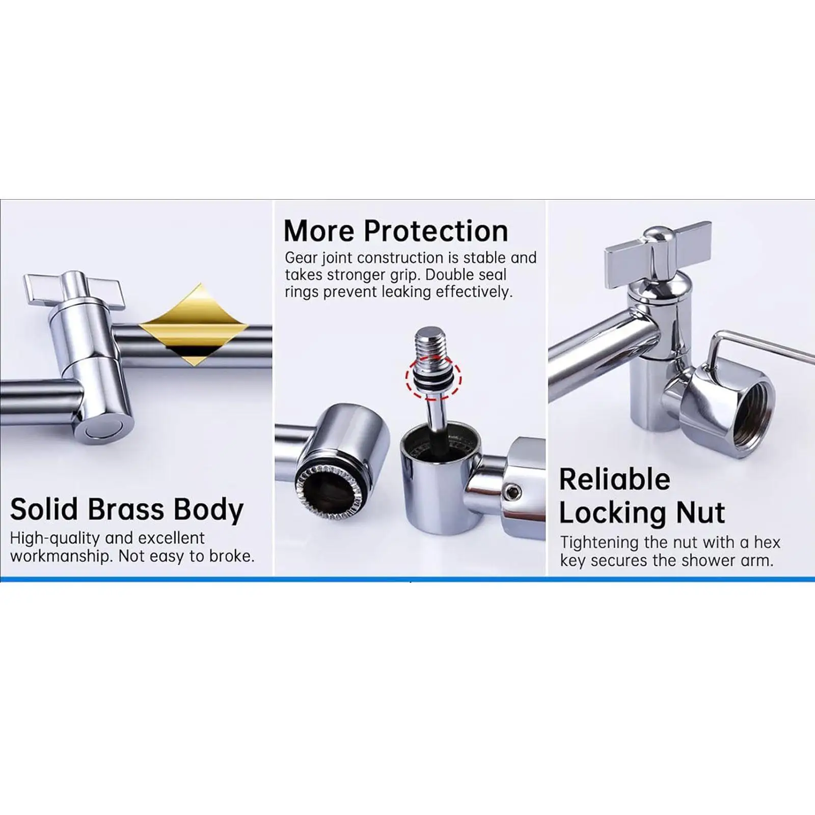 Extended Shower Head Arm 18 Inch Adjustable Height Solid Brass Anti Leak Connector for Universal Rain or Handheld Shower Set
