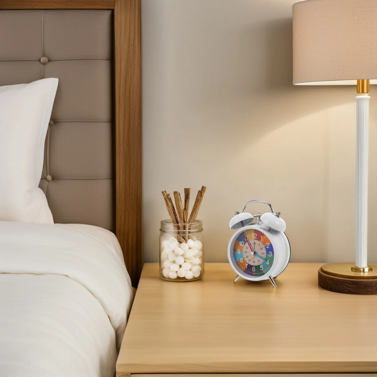 

Educational Alarm Clock Retro Metal Twin Bell Loud Alarm Large Number Display Night Light Bedside Small Clock