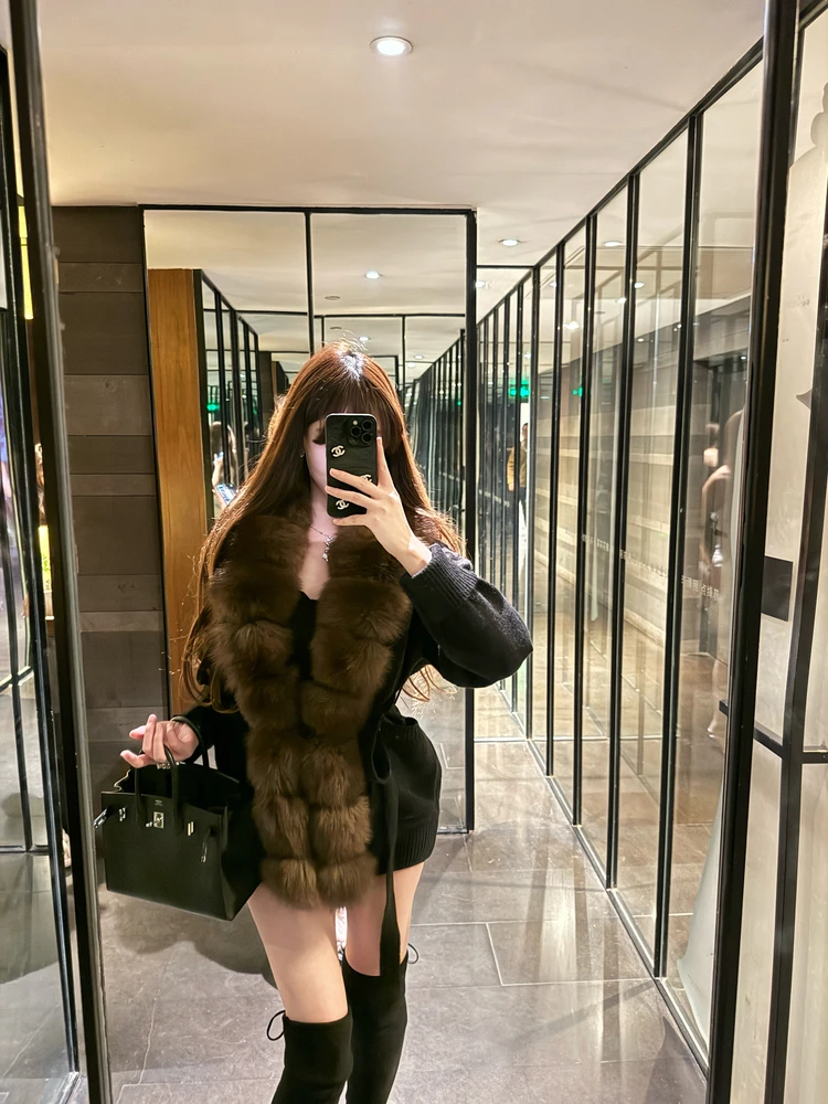 

M900 Women's Knitted Open Cardigan Fur Collar Waist-Cinching Belted Lazy Sle Sweater Jaet Bla New Autumn Winter 2026