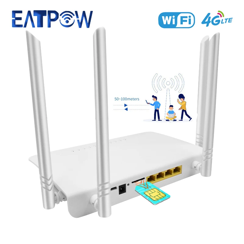 EATPOW-enrutador inalámbrico 4G, punto de acceso con tarjeta SIM, enrutador wifi 4G para el hogar, módem europeo de 300Mbps, 12V, alta velocidad, RJ45, WAN LAN, antena externa