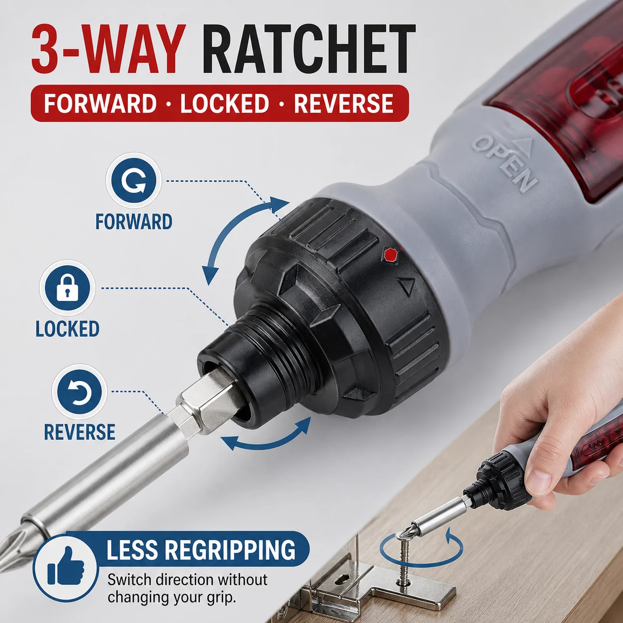 10 in 1 Ratcheting Screwdriver 3 Way Reversible Multi Bit Tool with Internal Storage for Home DIY Furniture Electronics Repair