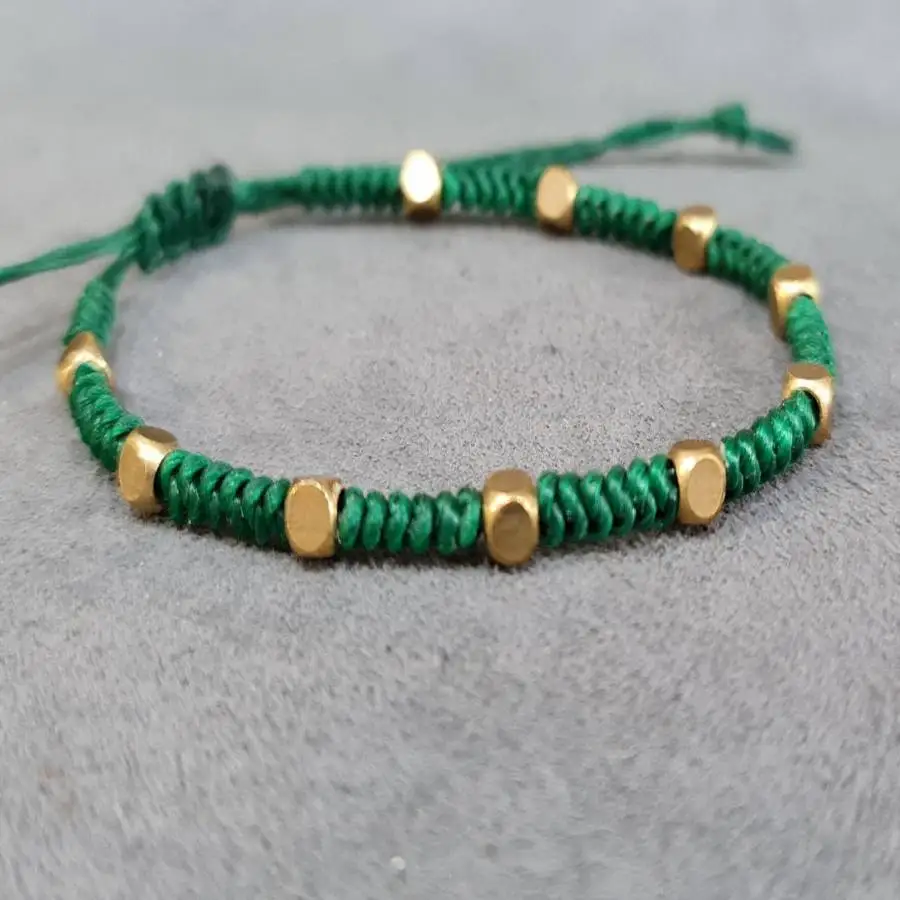 

Handmade Green rope weaving bracelet,men's cuff button bracelet,Ramadan prayer bead,women's meditation,holiday gift,daily wear
