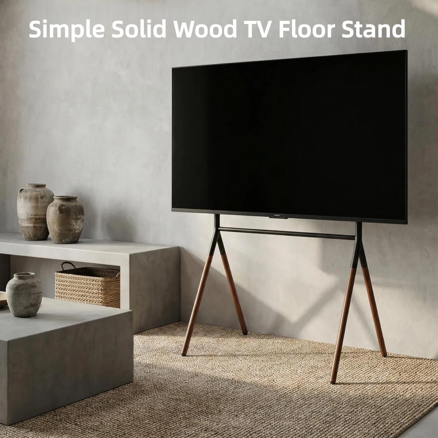 Simple TV Floor Bracket Solid Wood Art TV Hanger 43/55/65/75 Inch Vertical TV Cabinet