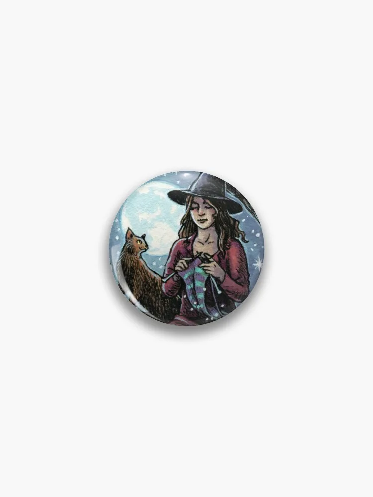 Knitting Witch and Cat by Moonlight Pin Buttons Brooches Pin Jewelry Accessory Customize Brooch Fashion Lapel Badges