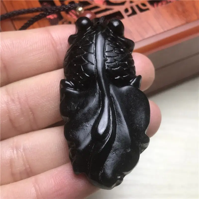 Pure Natural Medicine King Stone Goldfish Pendant Health Care Dark Jade Years with Necklace