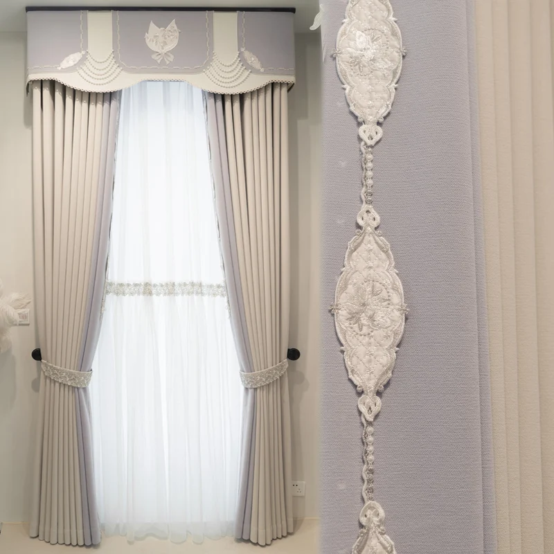 

Custom curtain luxury high-grade French jacquard relief modern chenille thick bedroom blackout curtain tulle valance drape M1518