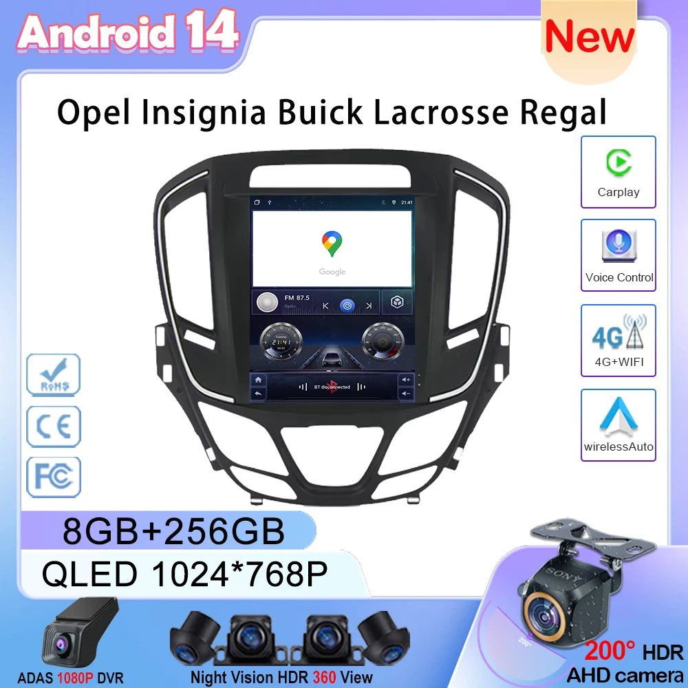 

Android 14 9,7-дюймовый экран для Opel Insignia Buick Lacrosse Regal, авто GPS-навигация, стерео мультимедийный плеер, 4G Carplay 2Din