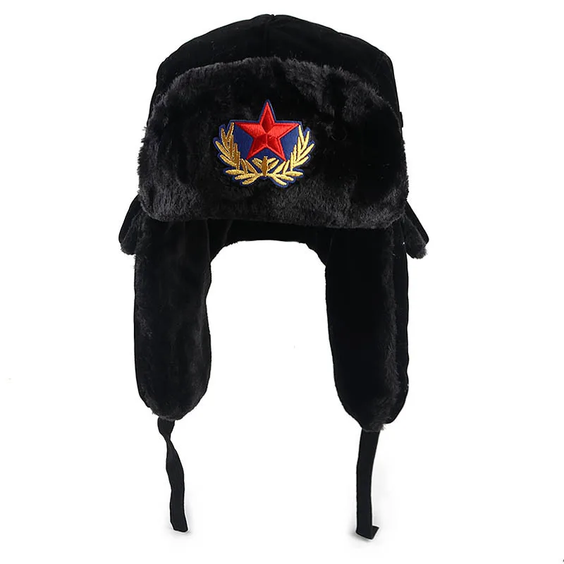 Red Star Lei Feng Hat Men\'s Fashion Winter Cycling Warmth Adding Plush And Thick Ear Protection Youth Cotton Hat Women