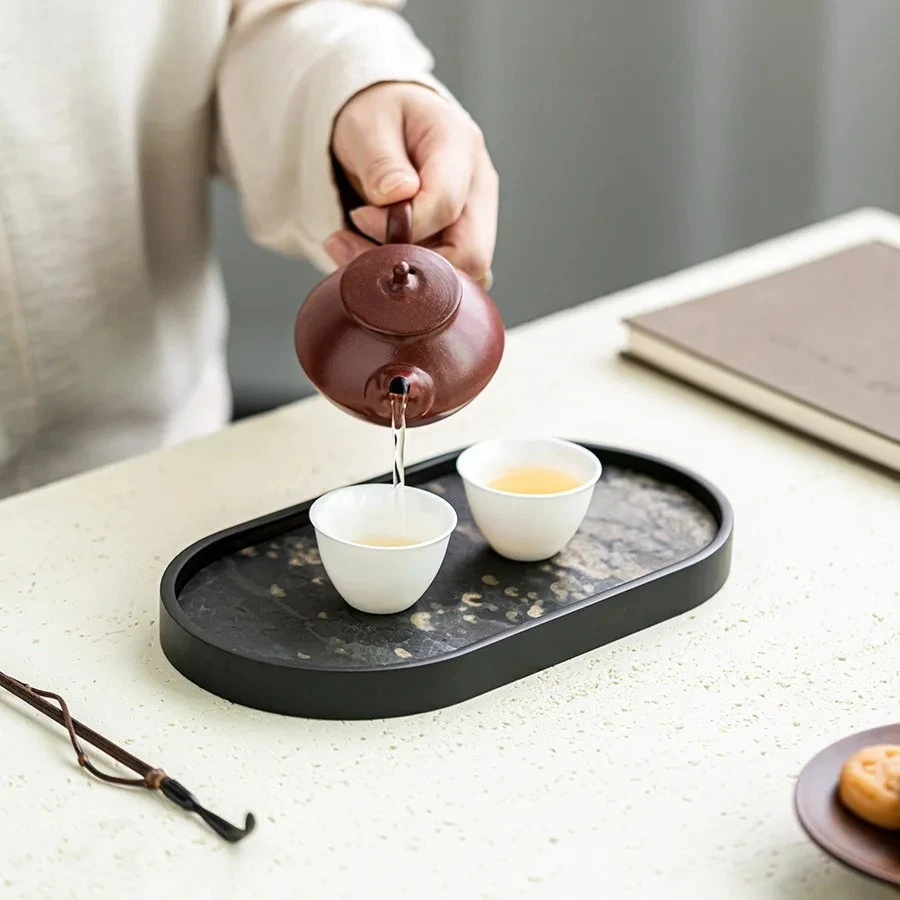 Stitched Rock Panel Tea Tray Dessert Candy Tray Coffee Storage Board Teapot Support Dishes for Serving Tea Ceremony