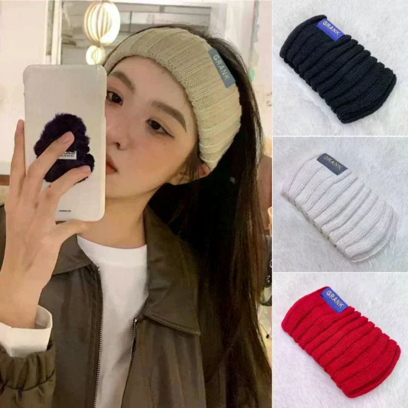 Women Winter Wide Headband Solid Color Knitted Warm Headwrap Girls Punk Elastic Headwear Sports Hair Bands Accessories