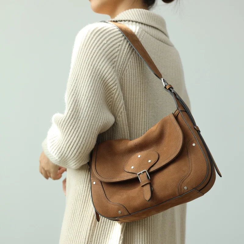 Genuine Leather Retro Luxury Crossbody Bags For Women Soft Shoulder Bag With Adjustable Shoulder Strap